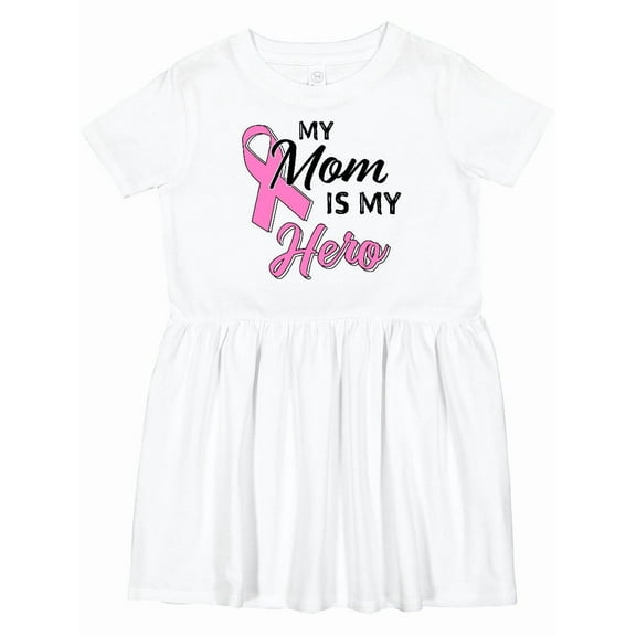 Inktastic My Mom is My Hero Breast Cancer Awareness Girls Toddler Dress