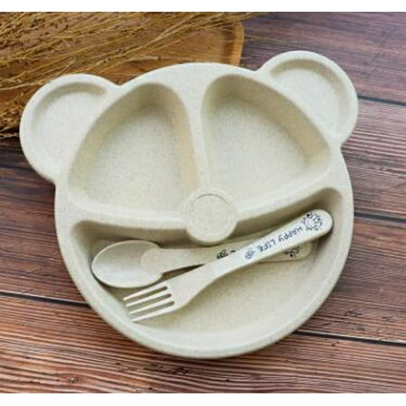 

Wheat Straw Tableware Cartoon Bear Children Dishes Kids Dinner Plate Baby Plate Fork Spoon Baby Eating Dinnerware Set