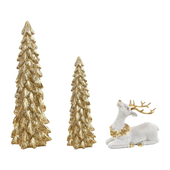 Tarmeek 3 Pcs Reindeer and Christmas Tree Christmas Decorations, Resin Tabletop Christmas Tree, Christmas Decor for Mantel Living Room Bedroom Office Indoor, Christmas Centerpieces for Tables