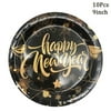 dosil Black Gold Happy New Year Paper Plates Cups Napkins 2024 New Year Party Disposable Tableware Merry Christmas Anniversary Supplie