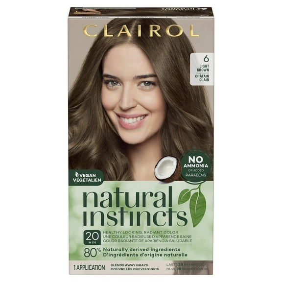 Clairol Natural Instincts Demi-Permanent Hair Color Creme, 6 Light Brown, Hair Dye, 1 Application