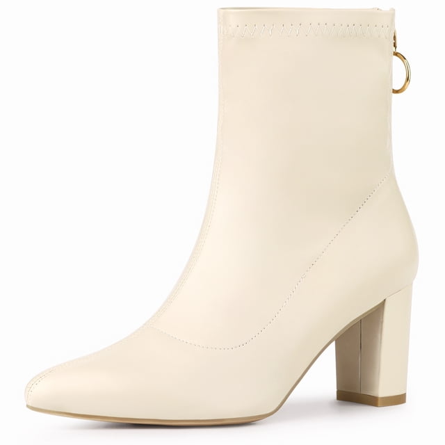 Botines de mujer Allegra K con tacón en bloque y cremallera trasera en punta Beige 40
