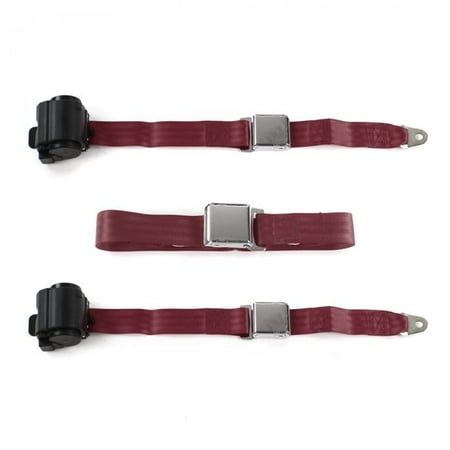 SafeTBoy Airplane 2 Point Burgundy Retractable Bench Seat Belt Kit for Chevy FS Blazer 1969-1972 - 3 Belts