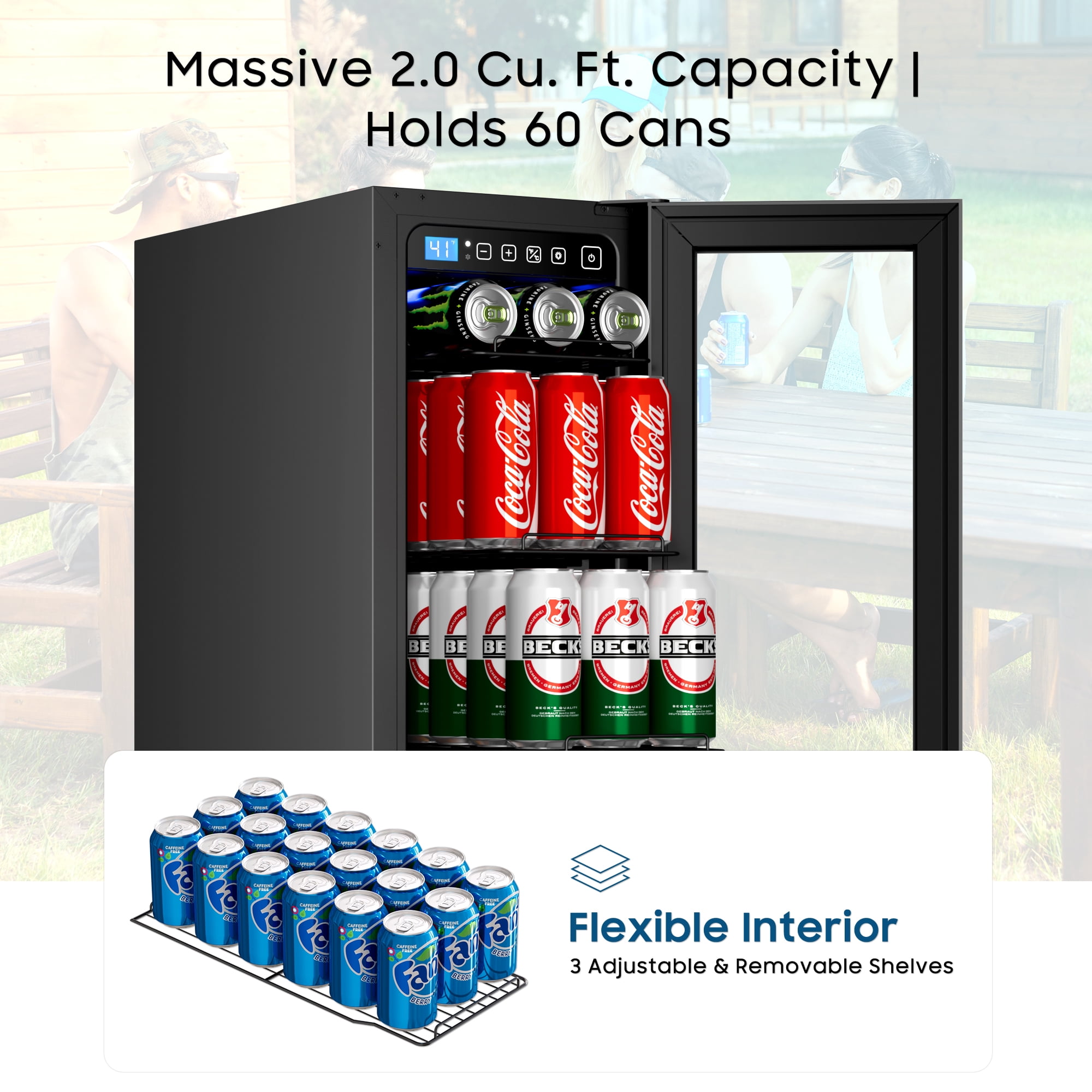 AVAHUM 12 Inch 60-Can Under Counter Beverage Refrigerator, Professional Built-In Drink Cooler, Round Handle