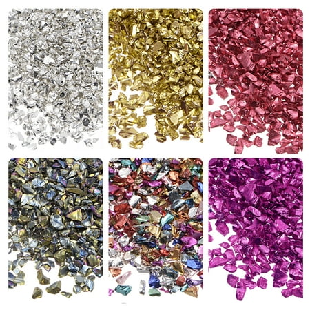 Uxcell 6 Colors Crushed Glass Chips, 1-4mm Irregular Sequins Metallic Color Glass 28g Colorful Color Series