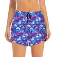 thumbnail image 2 of Balery blue Skull purple flower Pattern Women's Running Shorts with Liner 2 Pockets Elastic Workout Athletic Gym Yoga Shorts-XX-Large, 2 of 7