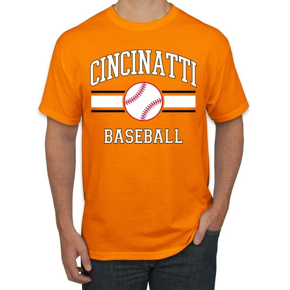 Wild Bobby City of Cincinnati Baseball Fantasy Fan Sports Men's T-Shirt, Orange, Large