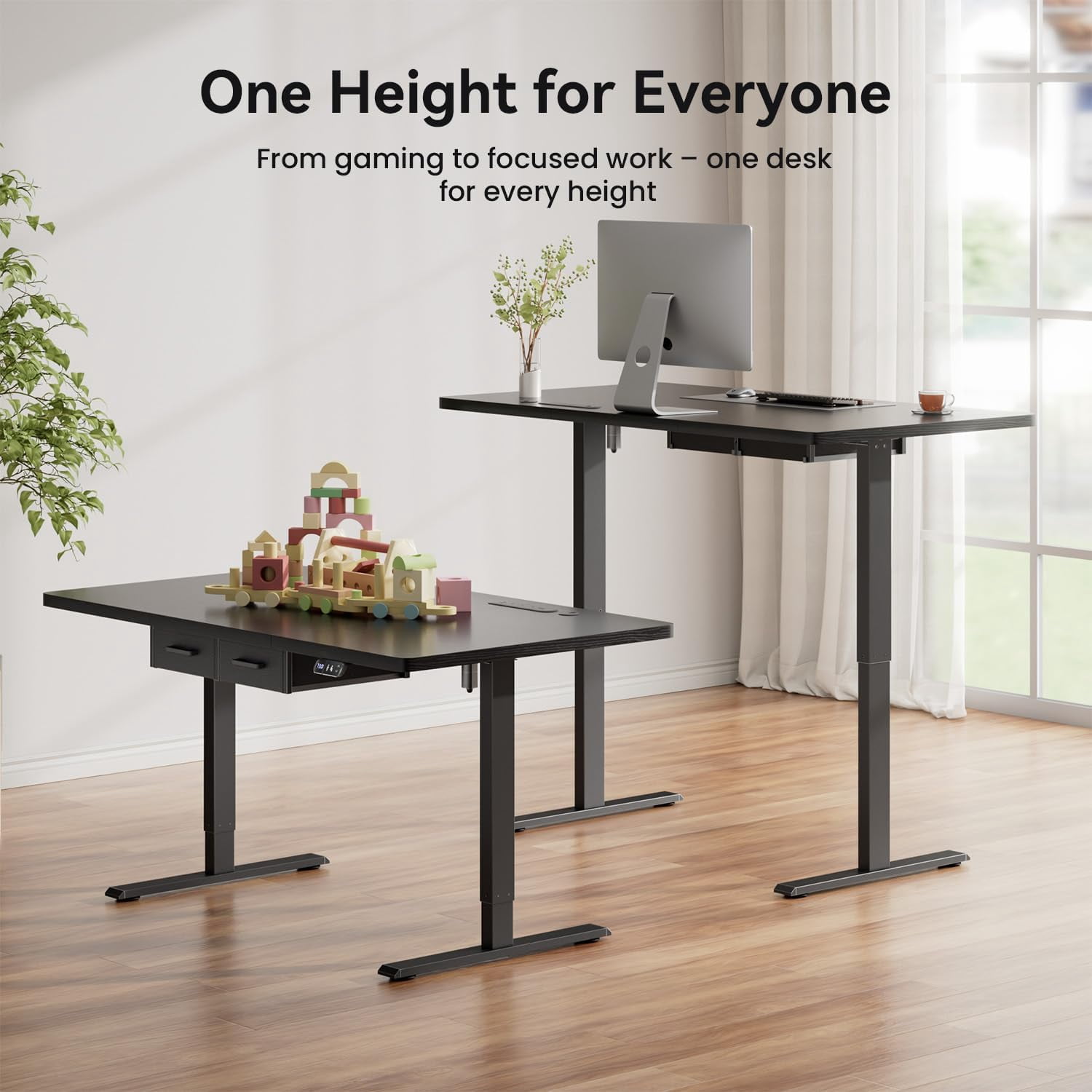 HLDIRECT Electric Standing Desk with 2 Drawers & Power Outlets & USB Ports, 63×31.5 inches Height Adjustable Desk with Storage, Sit Stand up Desk for Home Office, Black