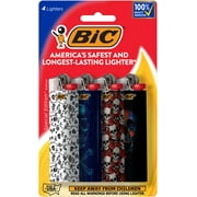 BIC Maxi Pocket Lighters, Unique Lighters in Assorted Designs, 4 Count Lighter Pack
