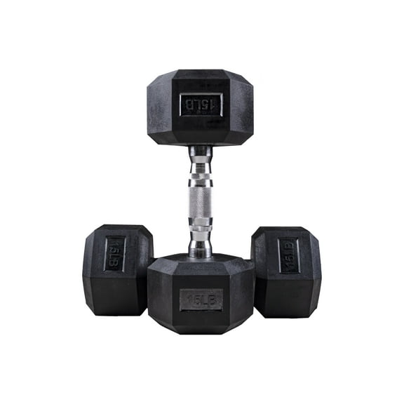 Clean Nut - Hex Rubber Dumbbells with Metal Handles - 15LB Pair