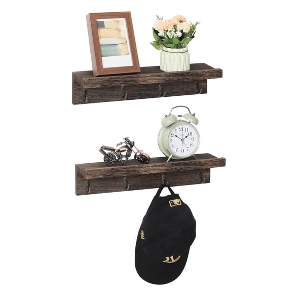 OYEAL 2pcs Vintage Wall Mounted Coat Rack with Storage Shelf, Rustic Wall Hook Organizer for Entryway, Bathroom, Bedroom and Home Storage