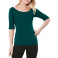 thumbnail image 6 of INSPIRE CHIC Women's Boat Neck Tops Half Sleeves Fitted Layering Soft T-Shirt XS Dark Green, 6 of 8