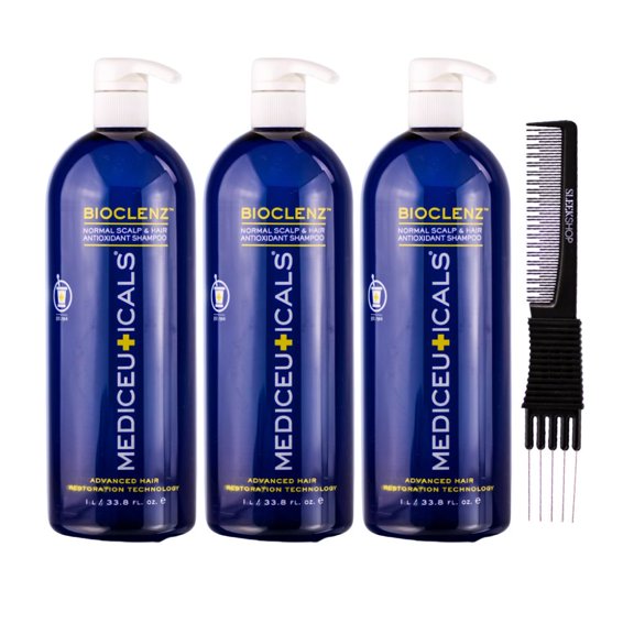THERAPRO Mediceuticals Bioclenz AntiOxidant Shampoo (33.8 oz) with SLEEKSHOP Teasing Comb Pack of 3