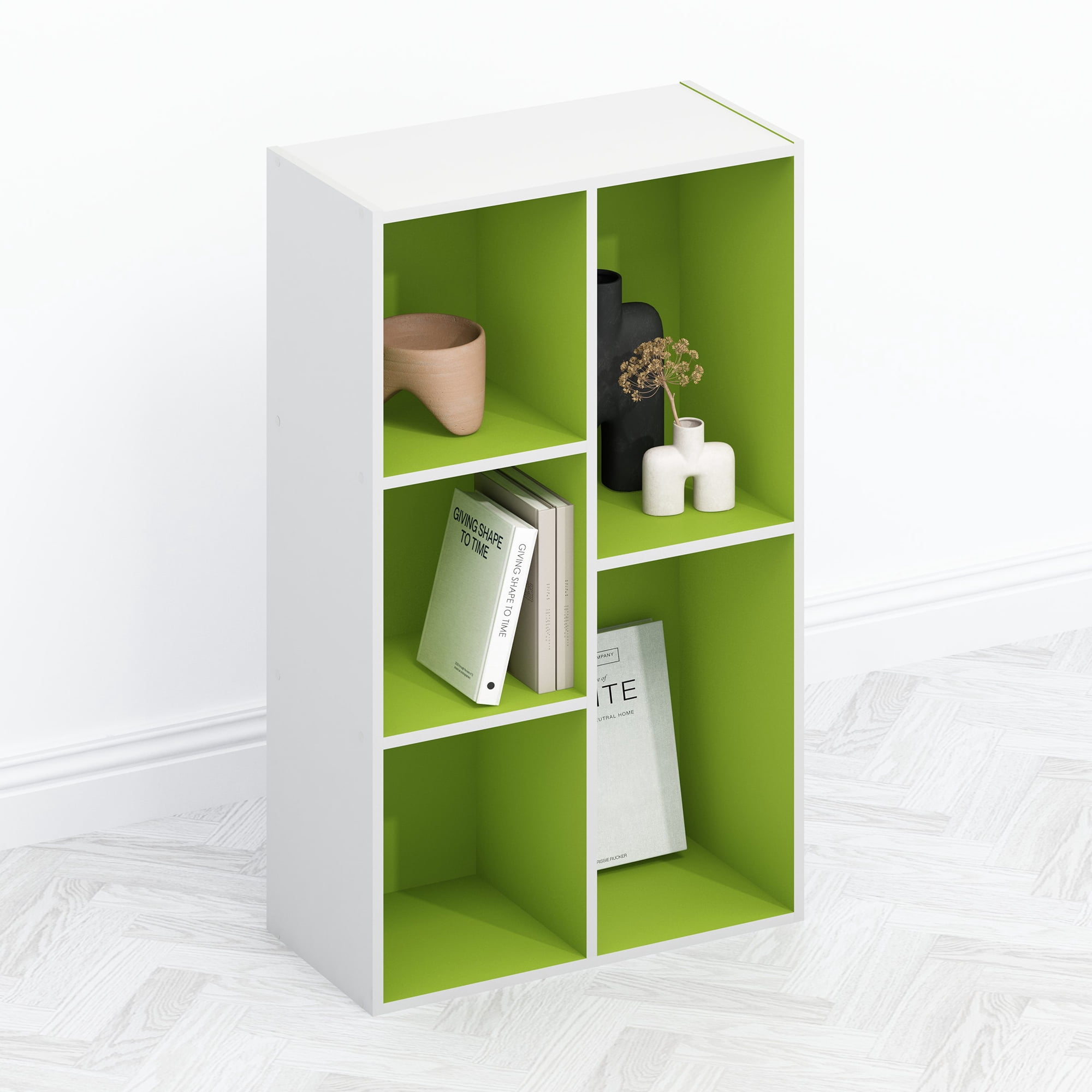 Furinno Tomi Organizer Bookcase, Bookshelf, 5-Cube, Green