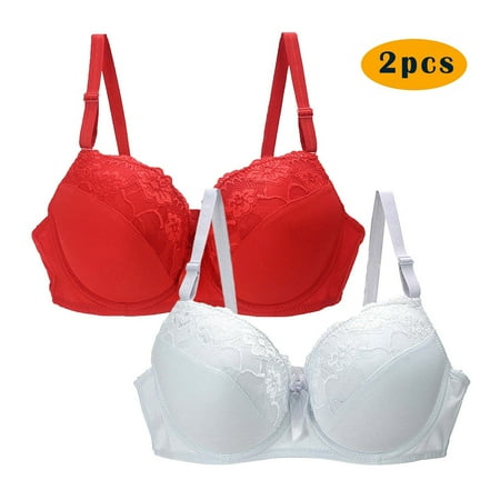 GERsome Women s Pack of 2 Assorted Colo Lace Wireless Push Up Bras Full Coverage Comfortable Soft V Neck No Underwire Support Push Up Everyday Bra