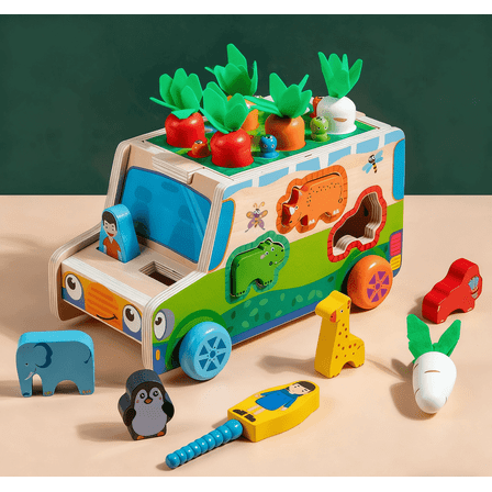 Montessori Solid Wood Educational Toys for Toddlers 1-3 Years Old, 6-Sided Versatile Shape Sorting Game, Fine Motor Skills & Color Animal Cognition Toys, Christmas Gifts for Kids Baby Boys Girls