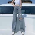thumbnail image 2 of Gidyq Streetwear Ripped Jeans Women Fashion Loose Wide Leg Pants Summer Casual All Match Female Korean Straight Denim Trousers, 2 of 6