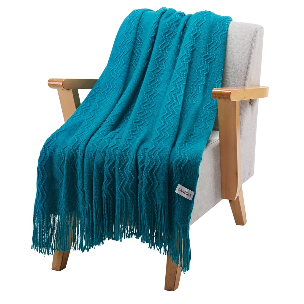 Throw Blanket Soft Decorative Knitted Blanket with Tassels Attractive