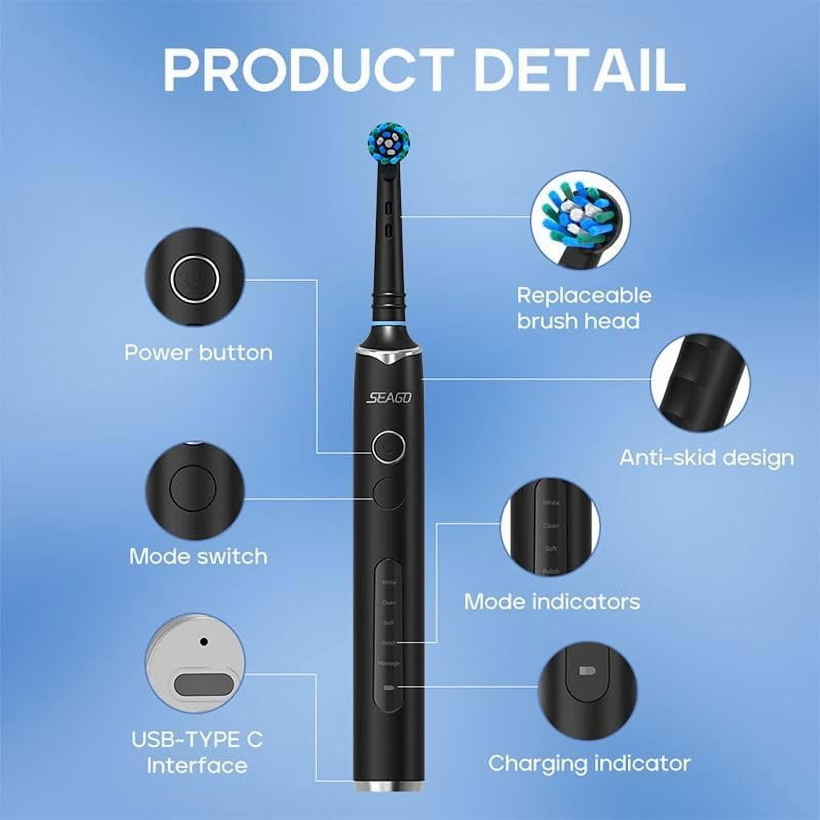 Electric Toothbrush with 3 Brush Heads, 5 Modes Rechargeable Toothbrush Waterproof