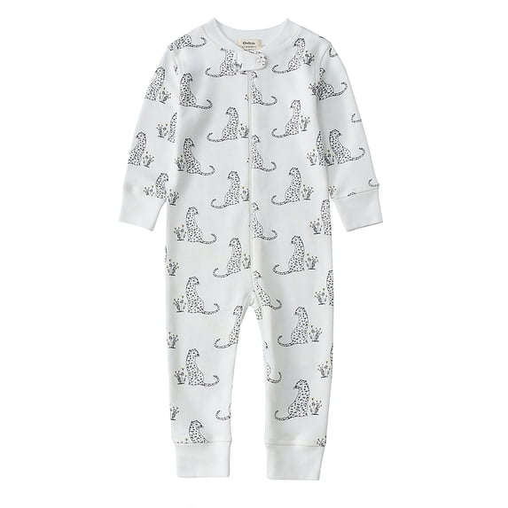 Owlivia Organic Cotton Baby Boy Girl Zip up Sleep N Play, Footless, Long Sleeve(Newborn, Leopard)