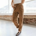 thumbnail image 2 of Lumtrix Women's Corduroy Pants Elastic High Waist Comfy Drawstring Straight Leg Pants Casual Loose Trendy Trousers with Pockets Khaki L, 2 of 7