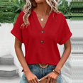 thumbnail image 2 of Summer Tops for Women Trendy Eyelet V Neck Short Sleeve Button down Shirts Casual Henley Tunic Vacation Blouses, 2 of 5
