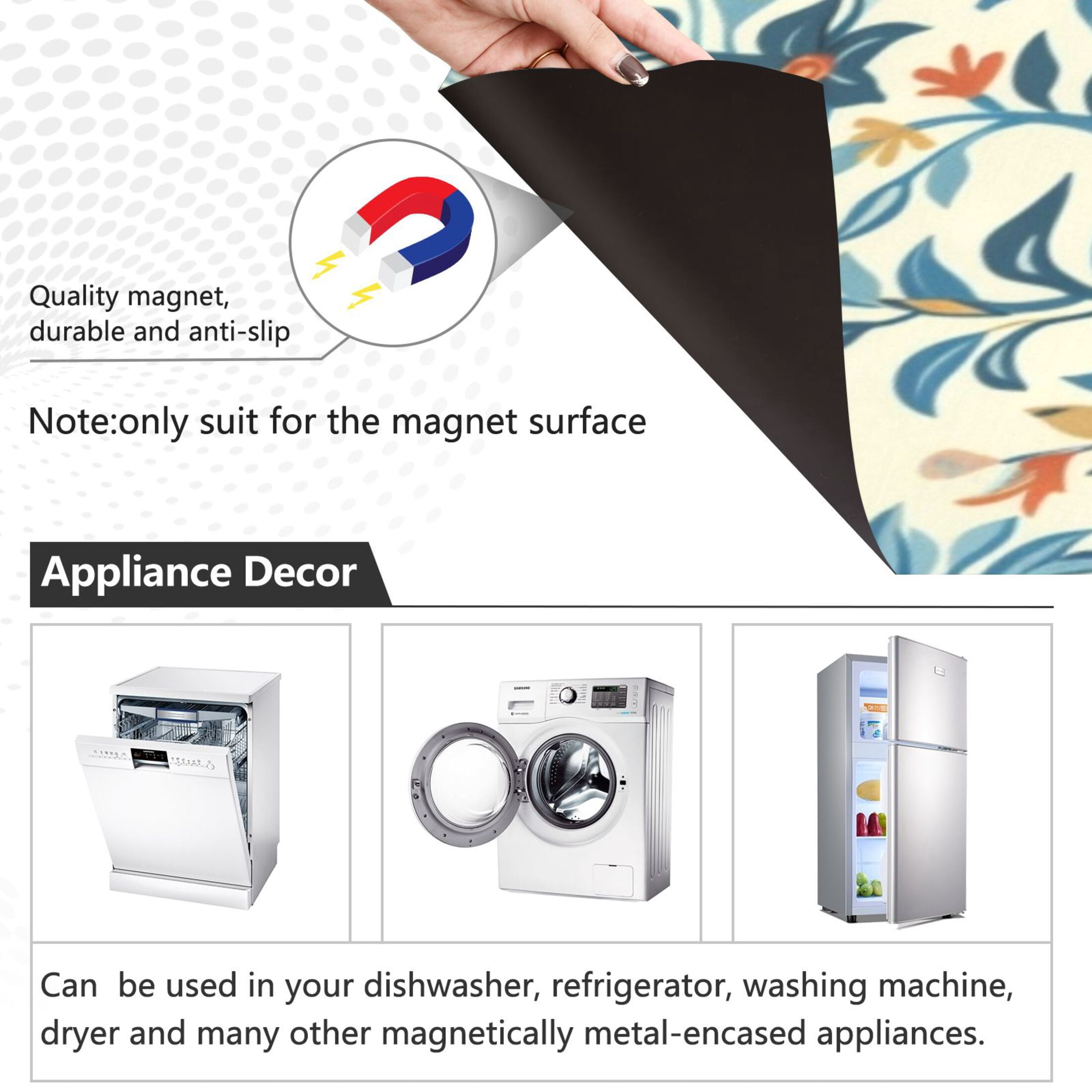 Dishwasher Magnetic Sticker 23x26 Inch Refrigerator Magnetic Sticker Washing Machine Magnetic Sticker Kitchen Panel Magnetic Sticker Home Decor Lovely Flowers Seamless