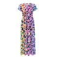 thumbnail image 5 of Psesaysky Polyester and Spandex Short Sleeve Maxi Dress for Holiday Summer Outdoor, Breathable Round Neck Casual Maxi Dress, Colorful Leopard Print Pattern, 5 of 8