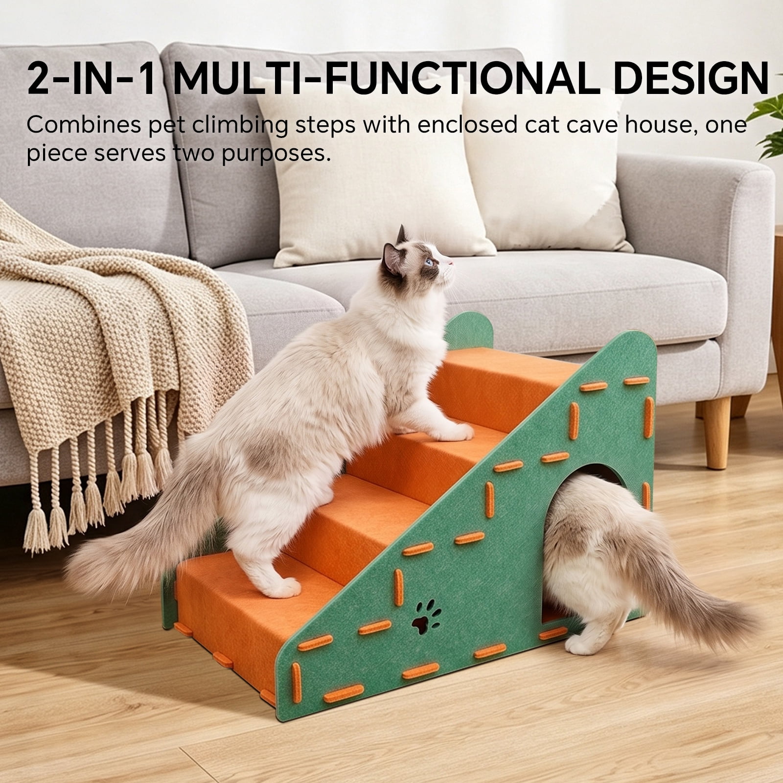 Portable 4‑Tier Pet Stairs Ramp, Durable Cat Dog Steps for Small Dogs, Anti‑Slip Pet Steps for High Bed, Sofa & Vehicle, Pet Mobility Aid for Senior Injured Pets