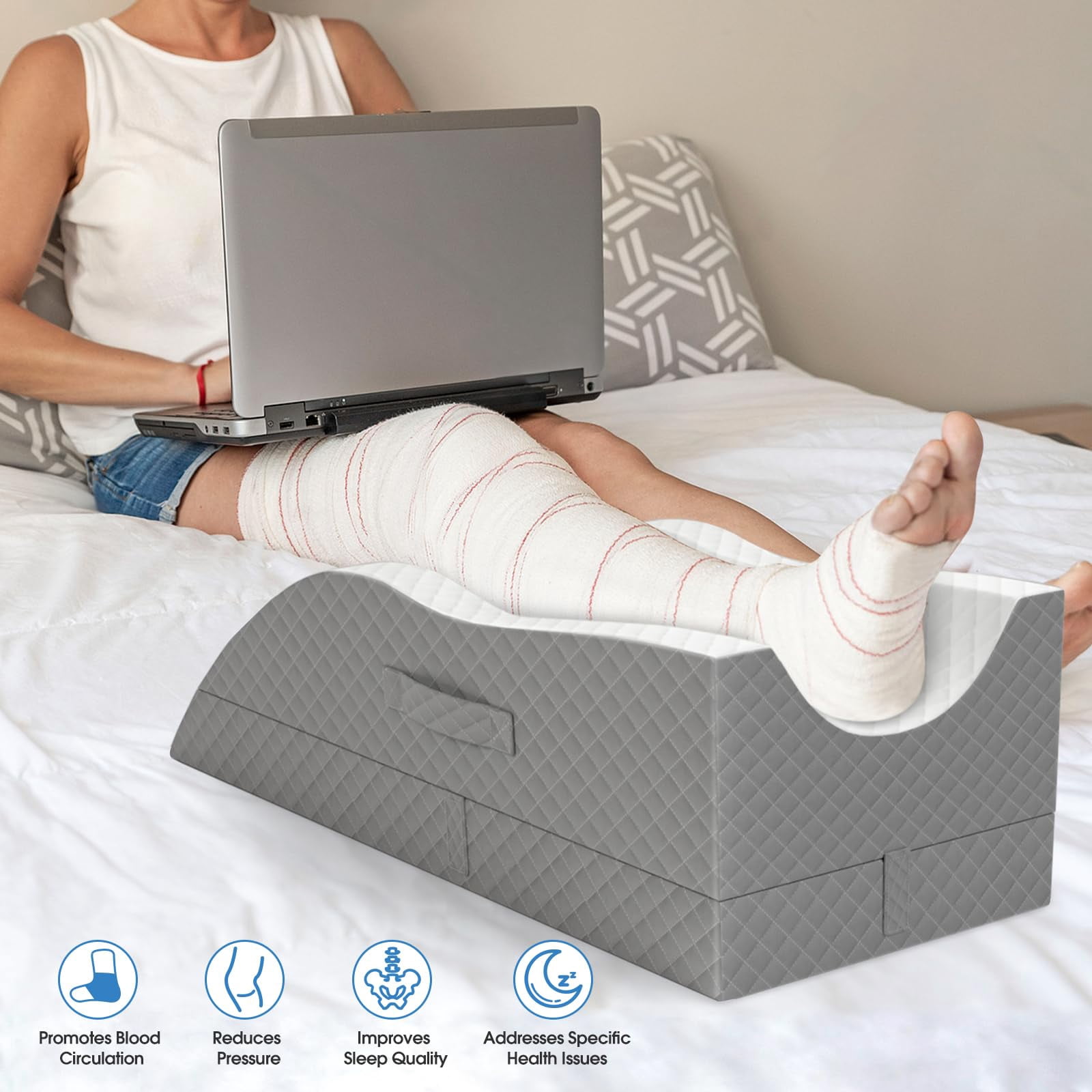 Elevation Pillows For Leg After  Memory Foam Adjustable Wedge Pillow Injury Or Rest Ankle Sleeping Grey