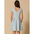 thumbnail image 3 of DARING DIVA Women's Tweed Cap Sleeve A Line Vintage Pleated Dresses L Blue White, 3 of 6