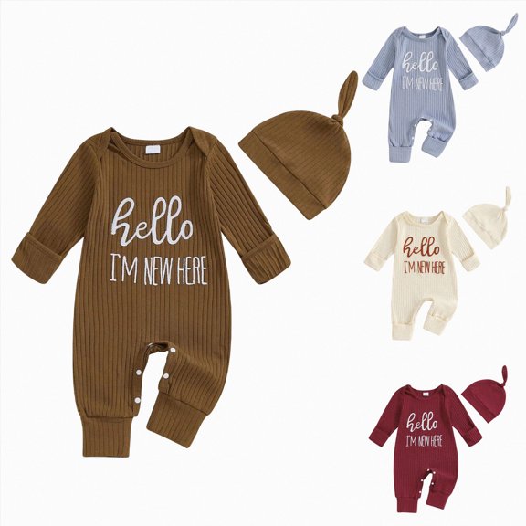 0-3 Months Infant Jumpsuit Newborn Outfit Boy Long Sleeve Letter Romper Ribbed Knit Jumpsuit Baby Boy Preemie Outfit,Beige Jumpsuit Bodysuit