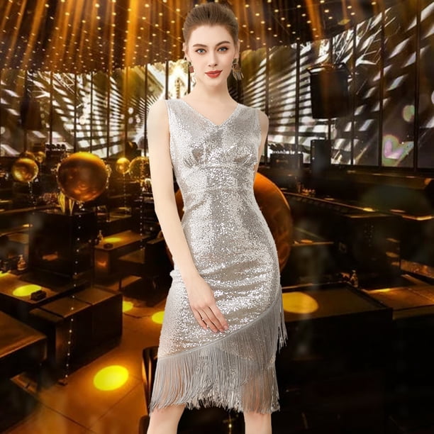 silver gatsby dress Great Gatsby Costume Silver Baisdan Sequin Dress For Women 1920s Dress  Great Gatsby Sparkle