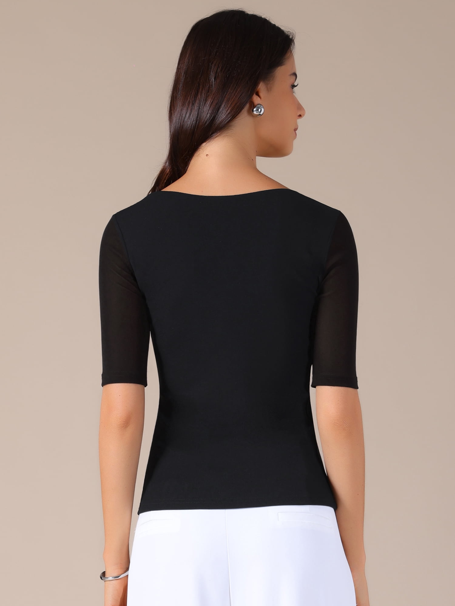 DARING DIVA Women's Half Sleeves Solid Color Stretchy Slim Fit T-Shirts L Black