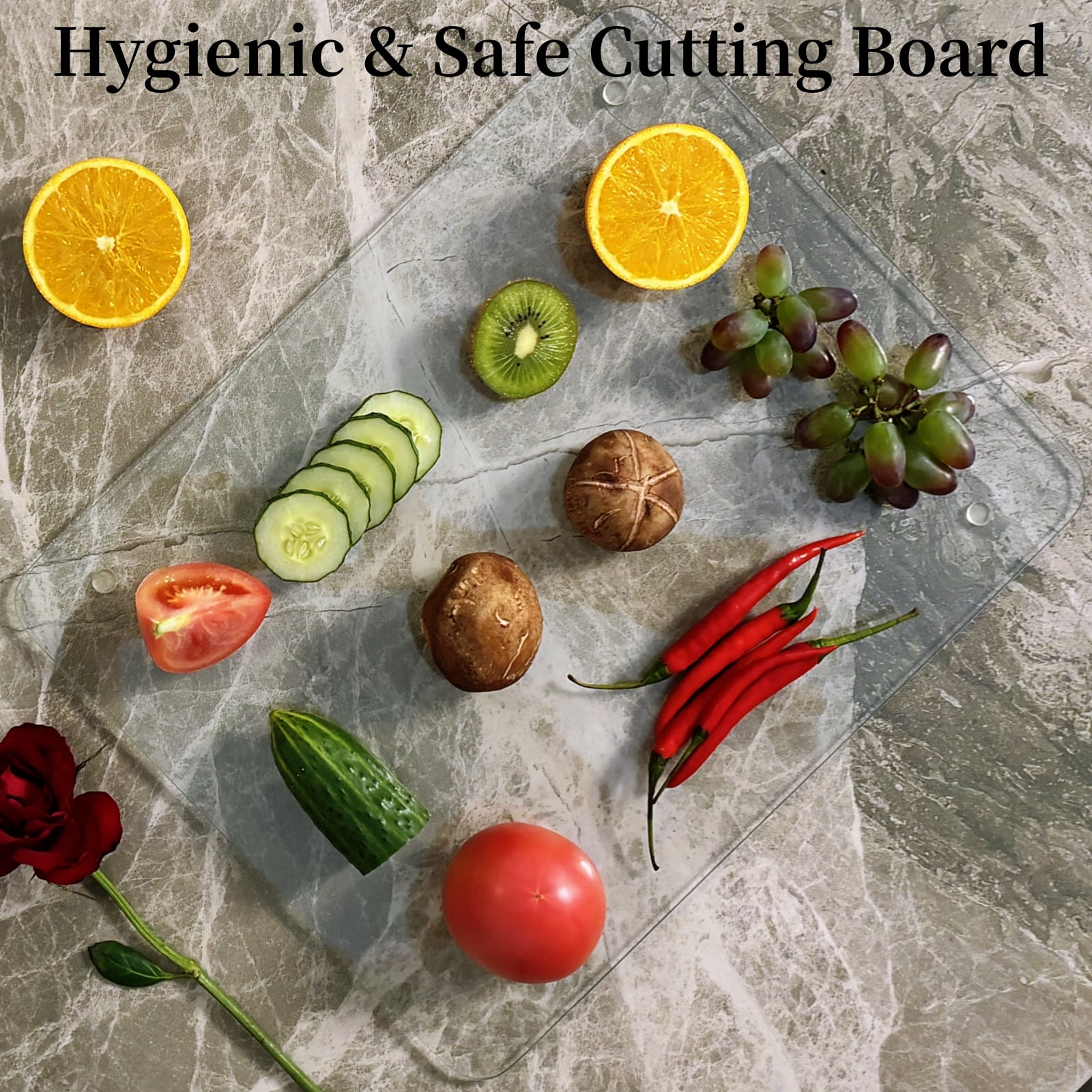 Set of 4 Tempered Glass Cutting Boards for Kitchen, Clear Non-Slip Chopping Boards with Rubber Feet, Heat-Resistant Shatterproof Countertop Protector, 2 Sizes (16"x12" & 12"x8")