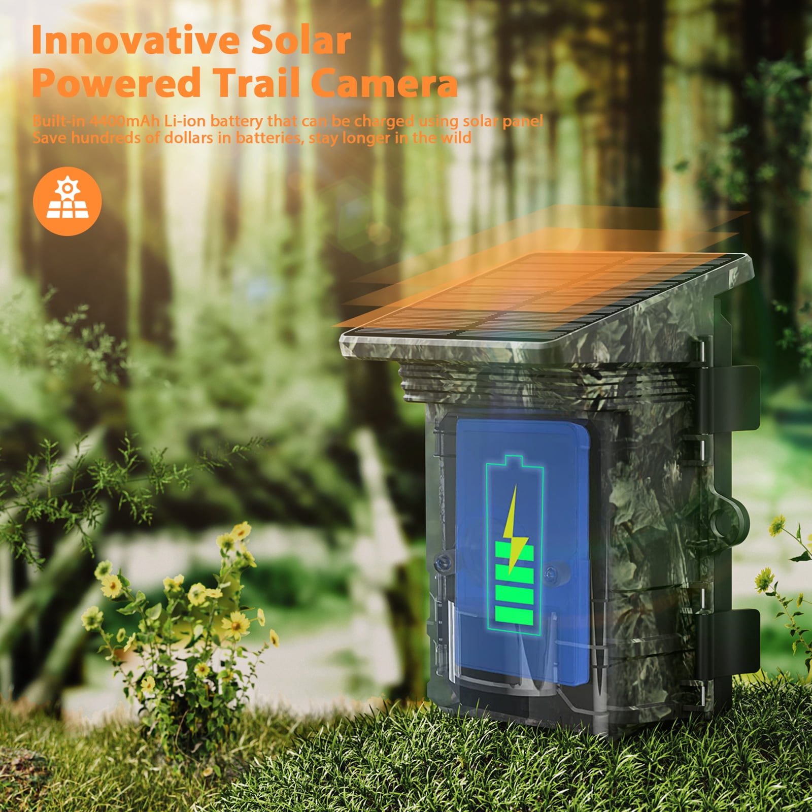 CAMPARK Trail Camera 4K 46MP- Trail Game Camera with a Free 2500mAh Solar Panel, Night Vision 0.1s Trigger Motion Activated IP66 Waterproof Time-Lapse Hunting Game Camera for Wildlife Monitoring