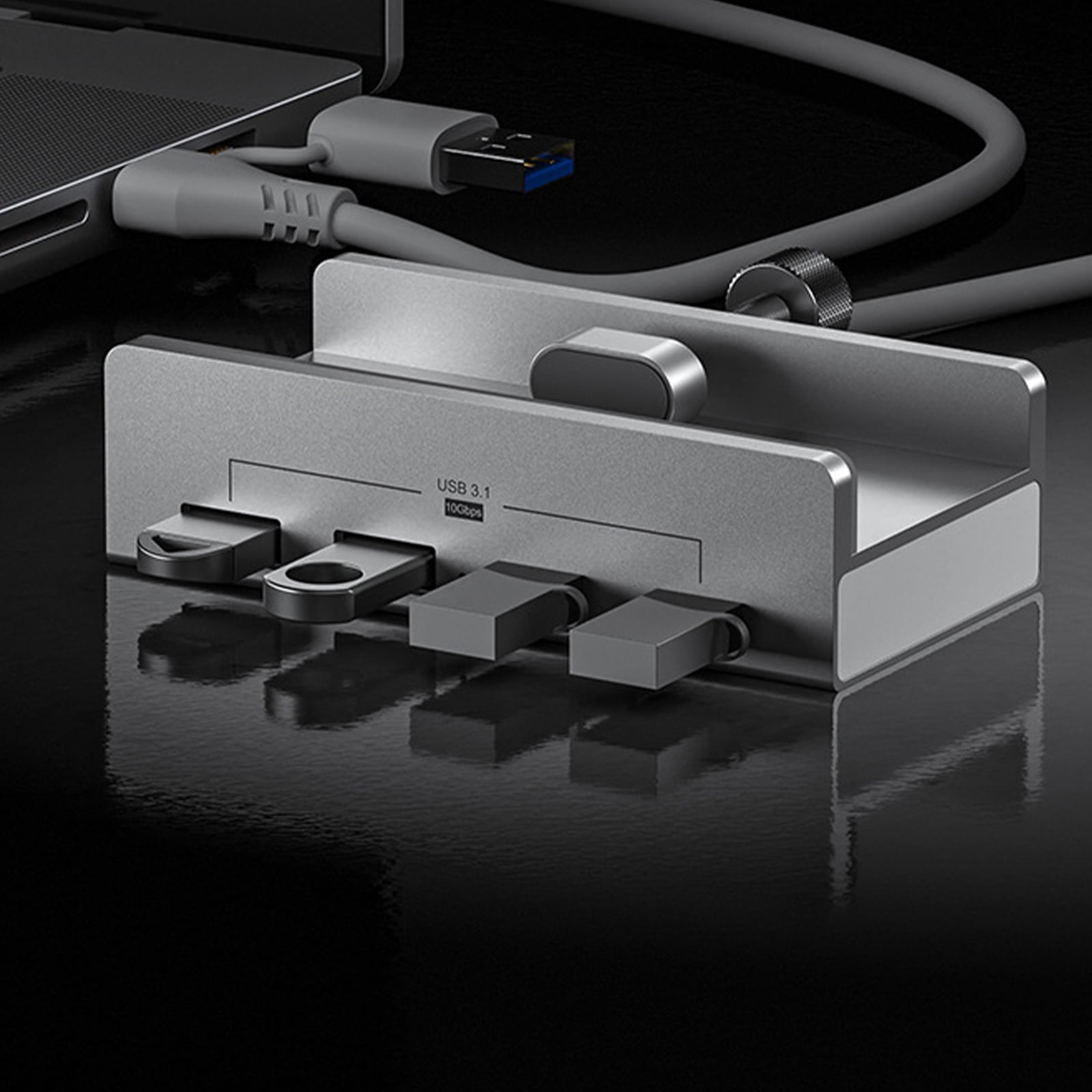 Aluminum Type C 4 Port USB 3.1 Hubs Phone Holder Power Adapter Splitter 10Gbps USB C Docking Hubs Aluminum Clamp Dock
