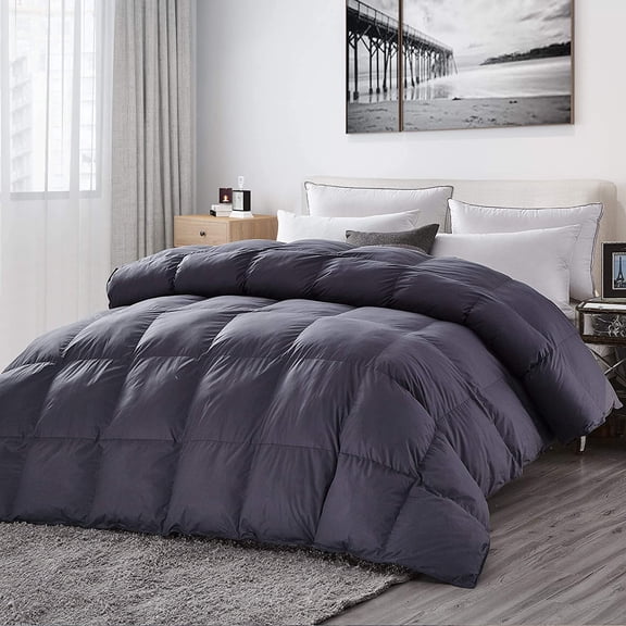 ANDYYOUTING King Goose Down Comforter, 108"x98", 750FP, 100% Egyptian Cotton Cover, Gray