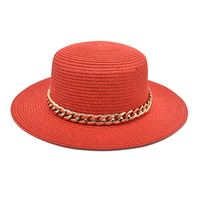 PMVFHDE Unisex Cowboy Hat Western Riding Chain Wide Brim Straw Summer Adult Sun Hat