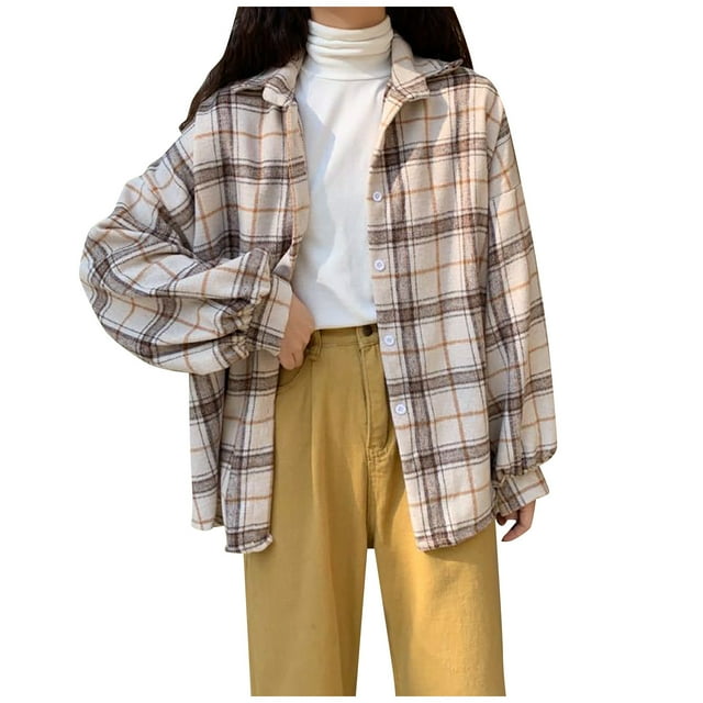 Chemise Décontractée à Carreaux à Manches Longues pour Femmes, Mode, Boutonnée, Cardigan Ample, Hauts