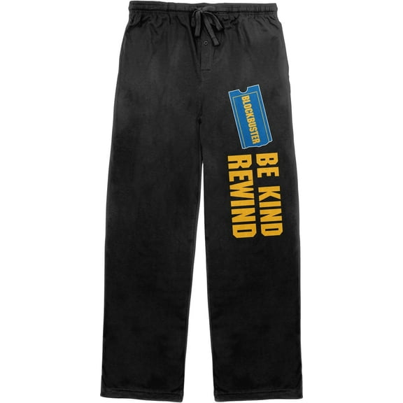 Blockbuster Be Kind Rewind Men's Black Drawstring Sleep Pajama Pants-Medium