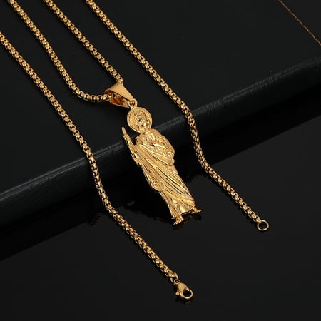 San Judas Tadeo Pendant Necklace Women Men Saint Jude Thaddeus 14K White Gold Religious Necklaces Jewelry