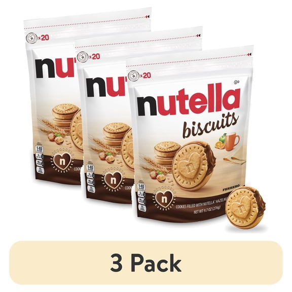 (3 pack) Nutella Biscuits Cookies Filled with Nutella Hazelnut Spread, Sweet Snack Pack, 9.7 oz
