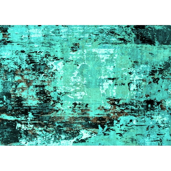 Ahgly Company Indoor Rectangle Oriental Turquoise Blue Industrial Area Rugs, 5' x 7'