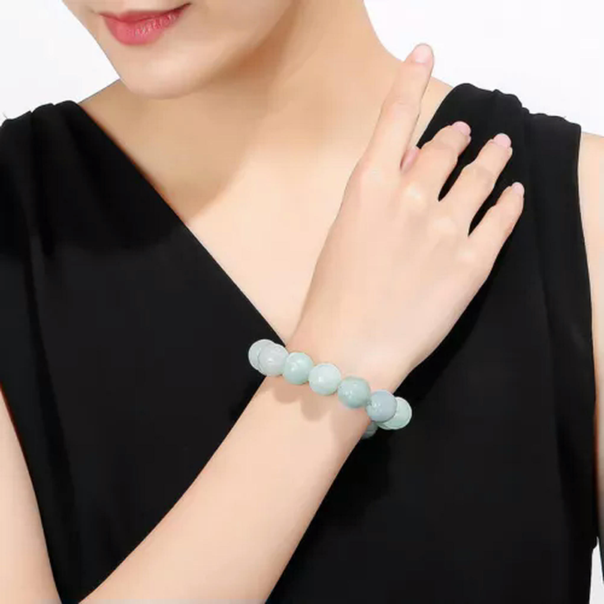 HOOUN Natural A-Grade Jade Bracelet Lotus Beaded Jade Bracelet for Men and Women-13.5mm