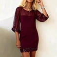 thumbnail image 2 of Laqbezok Women's Mesh Patchwork Sequin Dress, Sexy Round Neck 3/4 Sleeve Bodycon Mini Gown, Sheer Sequin Hem Party Outfit for Cocktail Wedding, 2 of 5