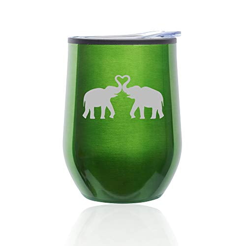 Stemless Wine Tumbler Coffee Travel Mug Glass Insulated Elephants Making Heart 