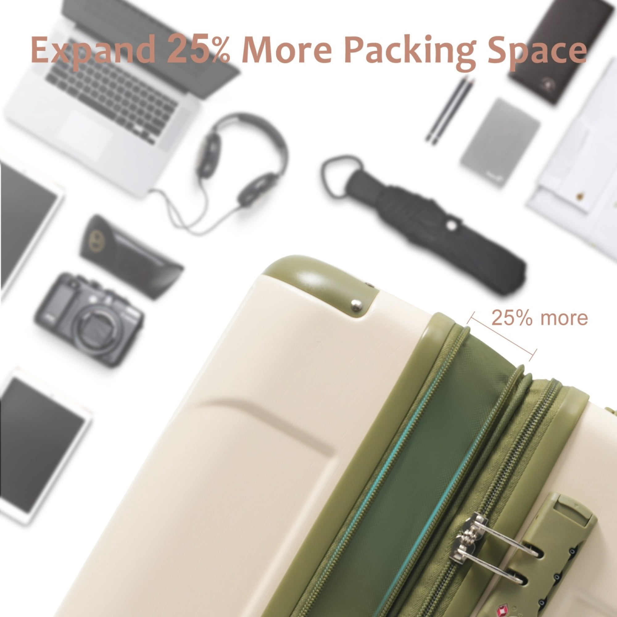 24 Inch Checked Luggage, ABS+PC Lightweight&nbsp;Hardshell Suitcase with TSA Lock & Spinner Silent Wheels, Medium Size with 65L Capacity, Convenient for Trips, Green