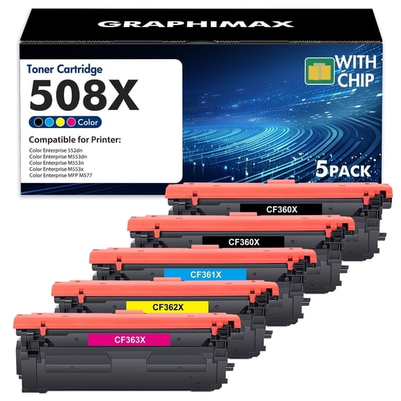 508X 5-Pack Toner Cartridge Compatible for 508X 508A CF360X CF361X CF362X CF363X Color LaserJet Enterprise 552dn M553dn M553n M553x MFP M577 Printer (Black,Cyan,Magenta,Yellow)
