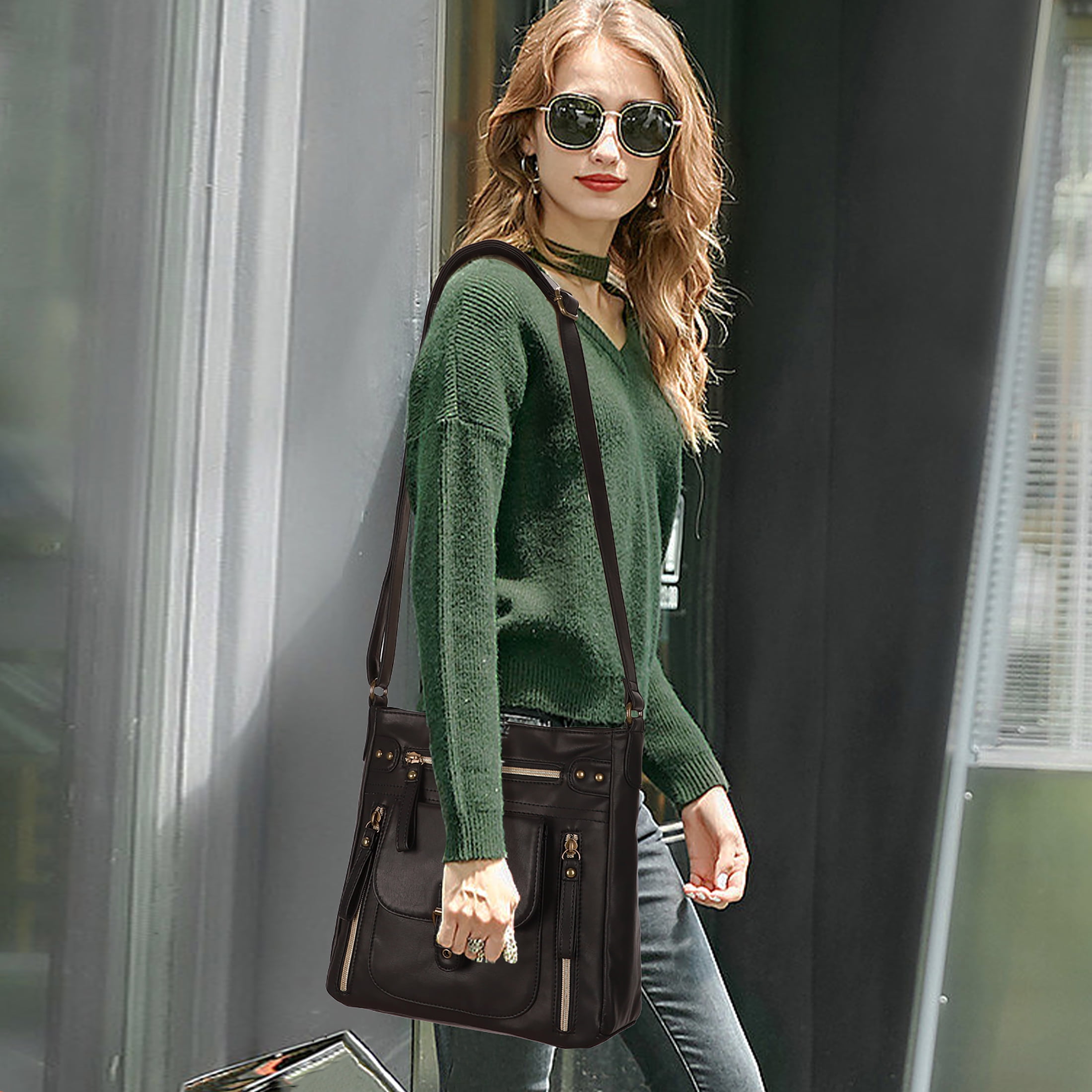 KL928 Women Medium Leather Crossbody Purses and Handbags with Multi Pockets Clearance
